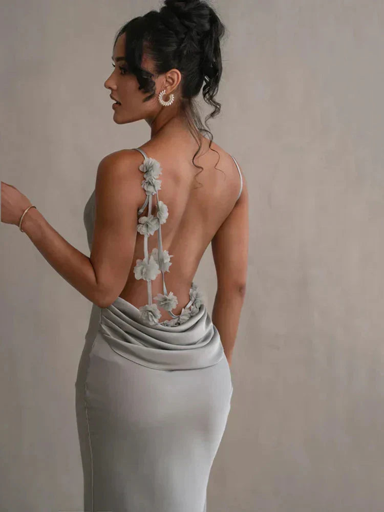 Cassiane - Robe en Satin à Fleurs
