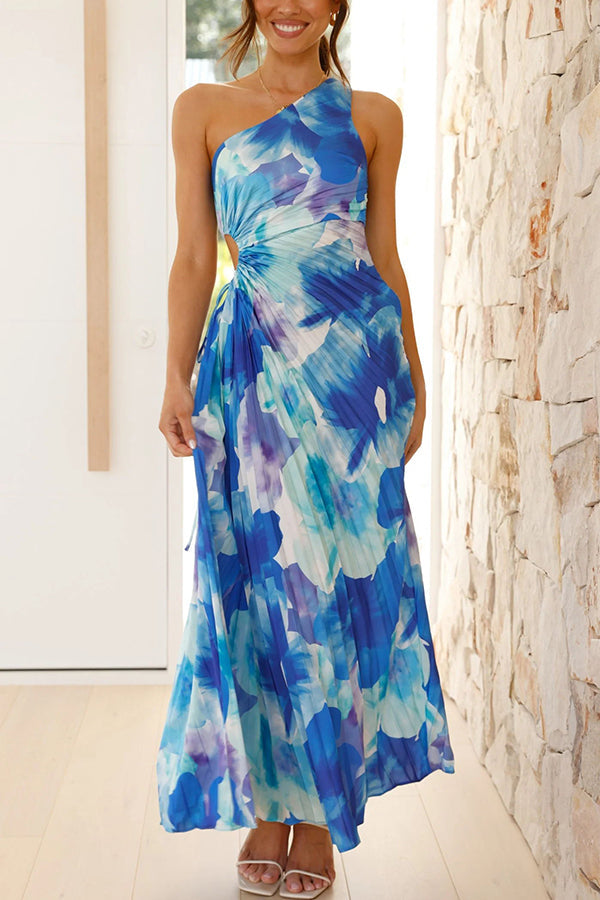 Deja - Robe Maxi Plissée à Fleurs à Une Épaule