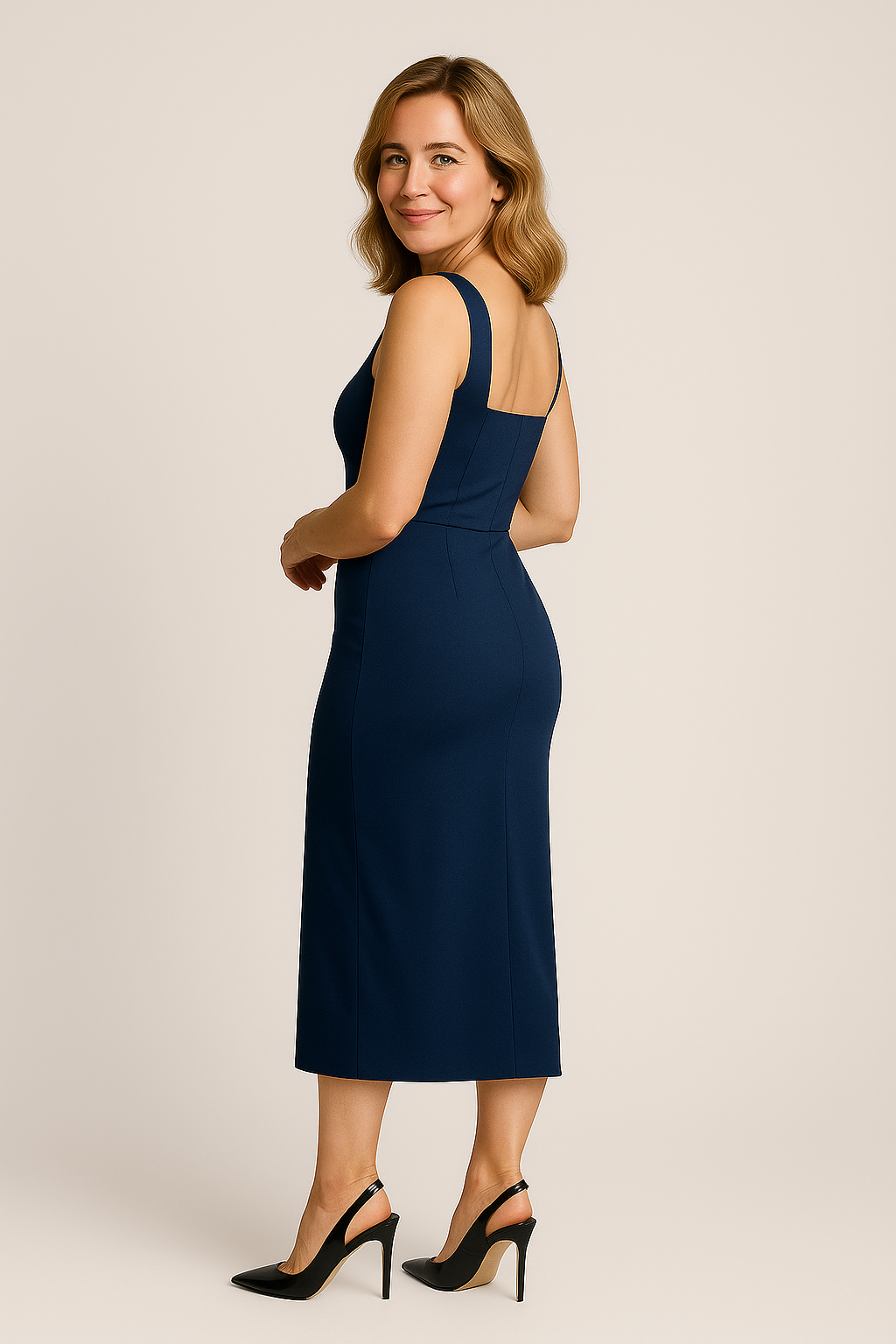 Gleame Bodycon Dress - Robe moulante flatteuse avec fente en bleu marine