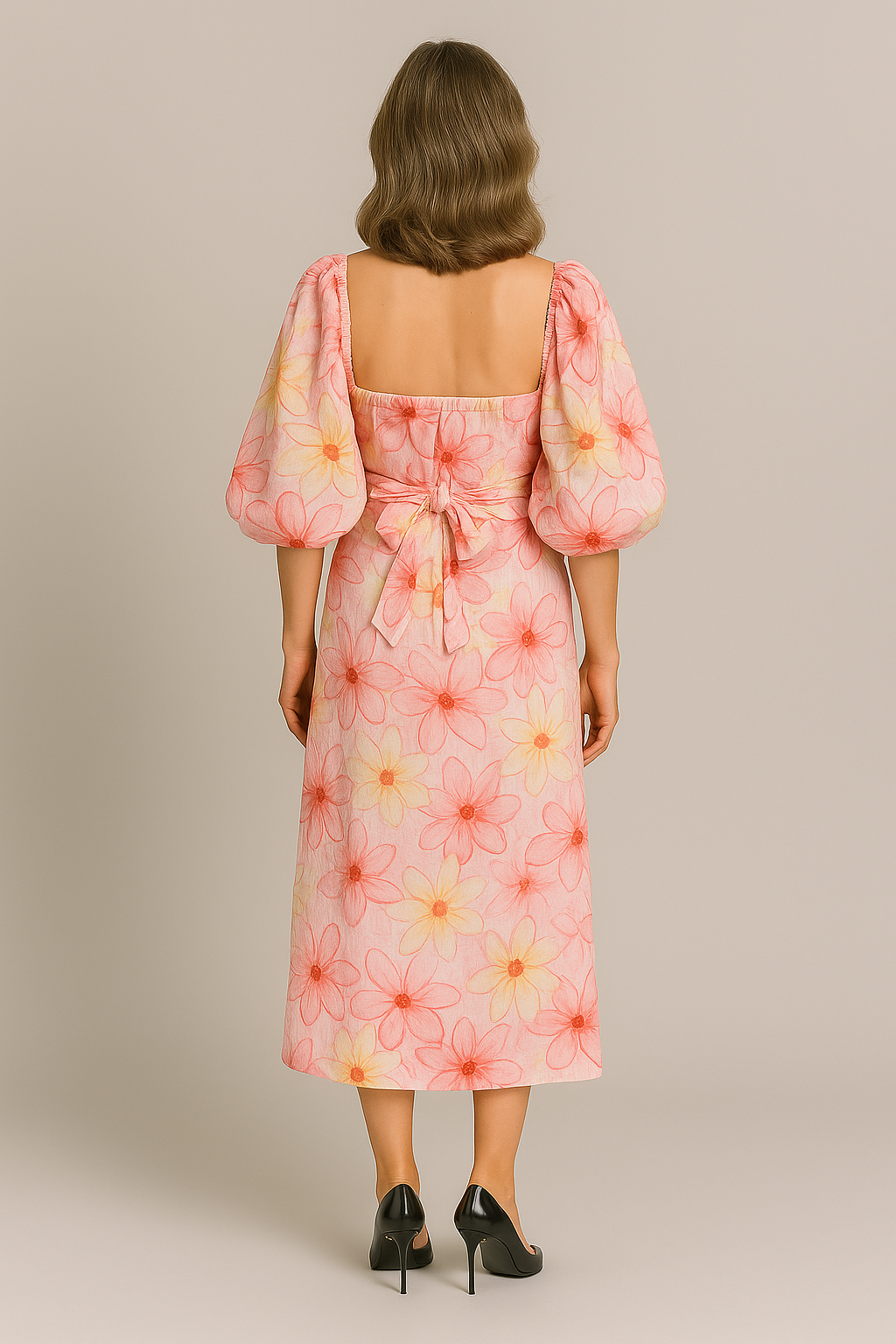 Breeze - Robe midi fleurie à manches bouffantes