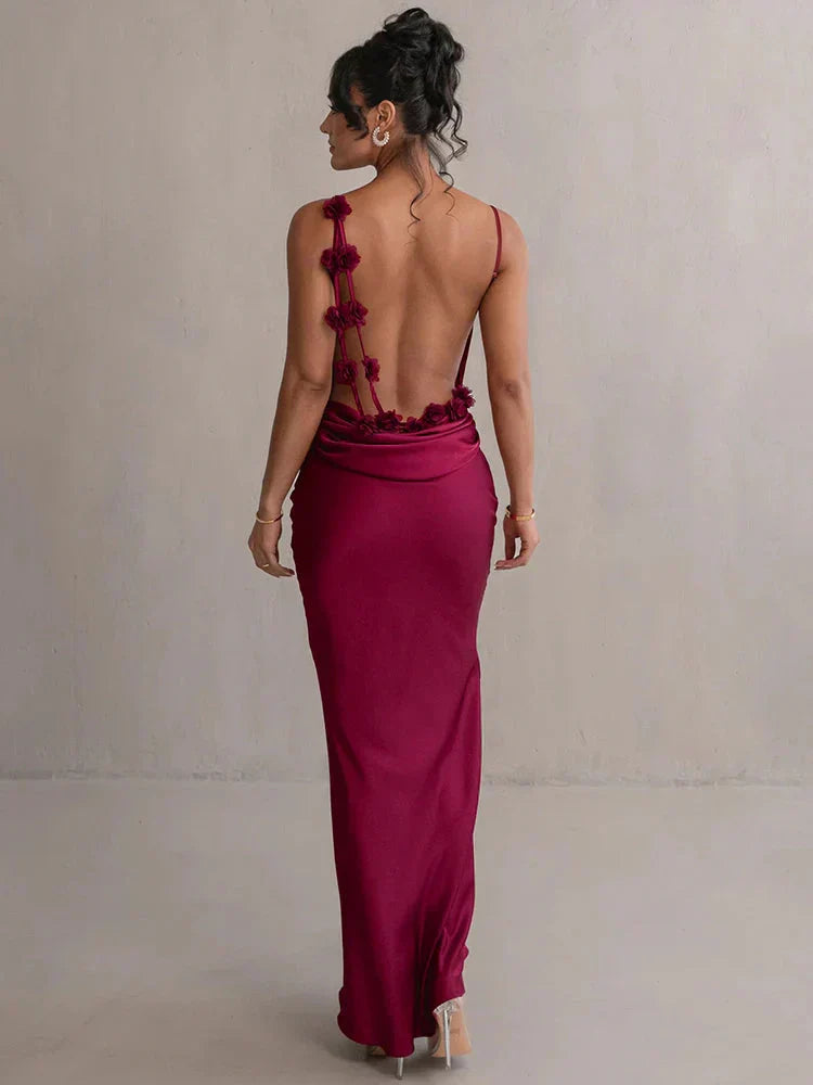 Cassiane - Robe en Satin à Fleurs
